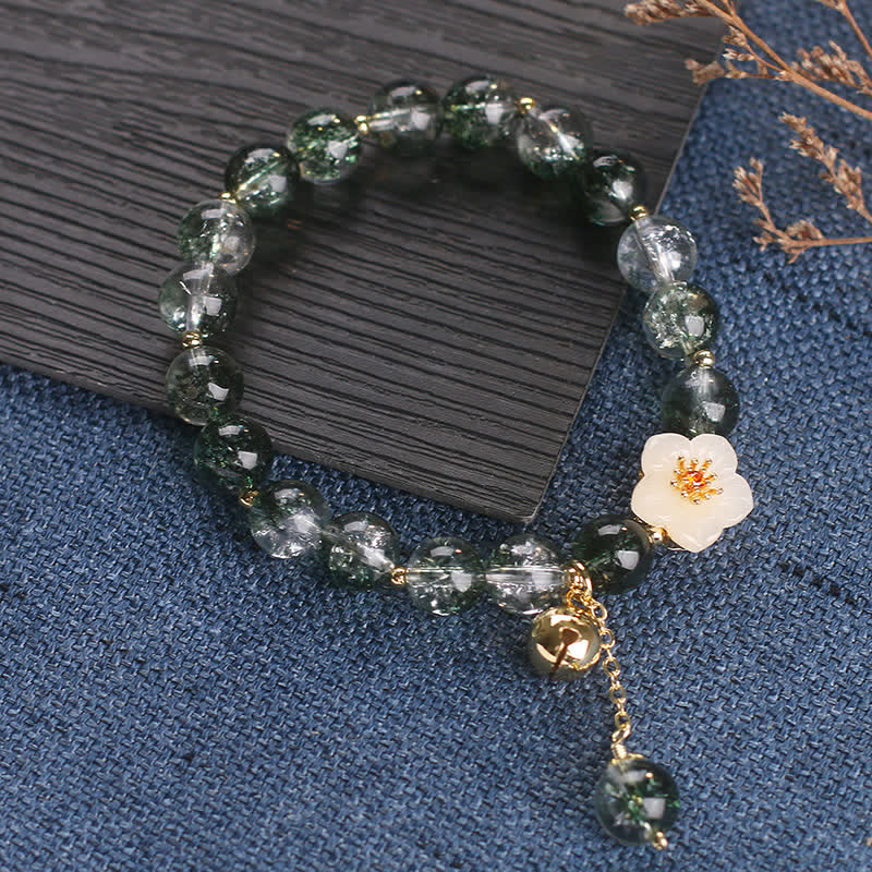 Nimara Ritual Green Phantom White Jade Flower Charm Wealth Bracelet