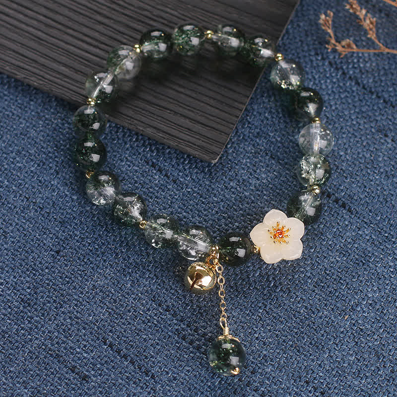 Nimara Ritual Green Phantom White Jade Flower Charm Wealth Bracelet