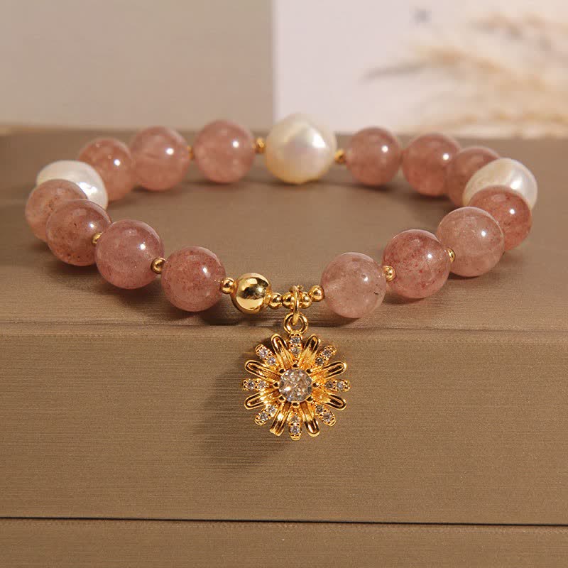 Nimara Ritual Strawberry Quartz Pearl Daisy Love Bracelet