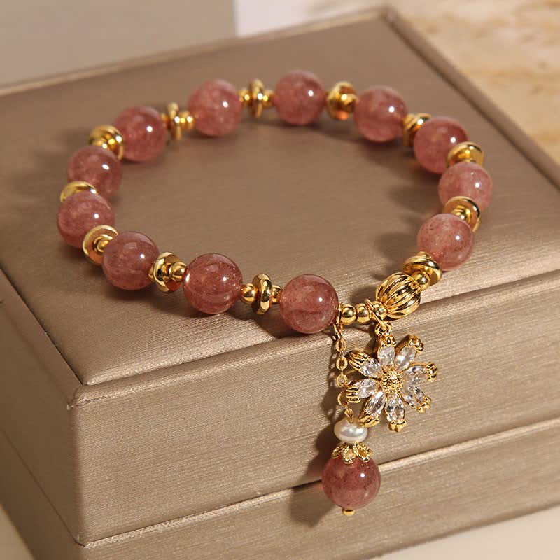 Nimara Ritual Strawberry Quartz Pearl Daisy Love Bracelet