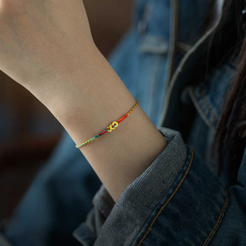 Nimara Ritual Copper Coins Hand-Woven Red Multicolor String Luck Bracelet