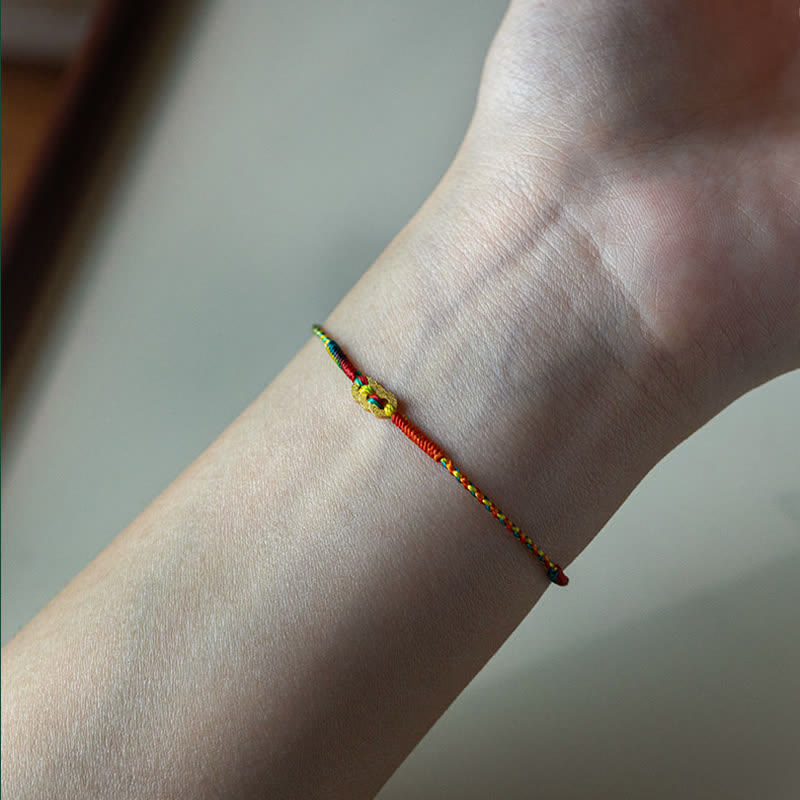 Nimara Ritual Copper Coins Hand-Woven Red Multicolor String Luck Bracelet