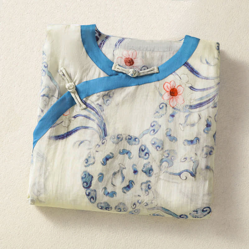 Nimara Ritual Summer Tang Style Vintage Frog Button Abstract Women's Long Sleeve Shirts