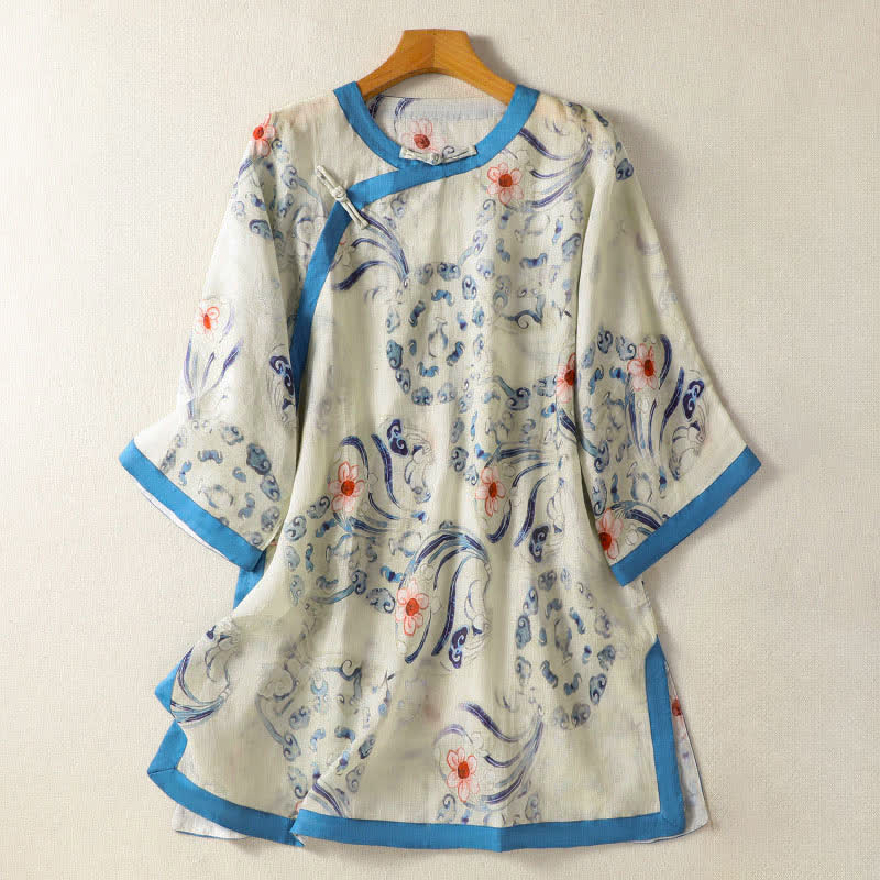 Nimara Ritual Summer Tang Style Vintage Frog Button Abstract Women's Long Sleeve Shirts