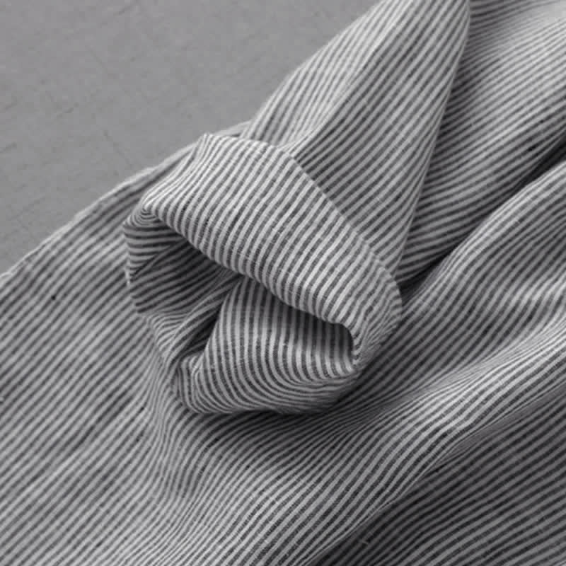 Nimara Ritual Summer Casual Tang Style Button-Up Striped Women's Long Sleeve Shirts With Pocket