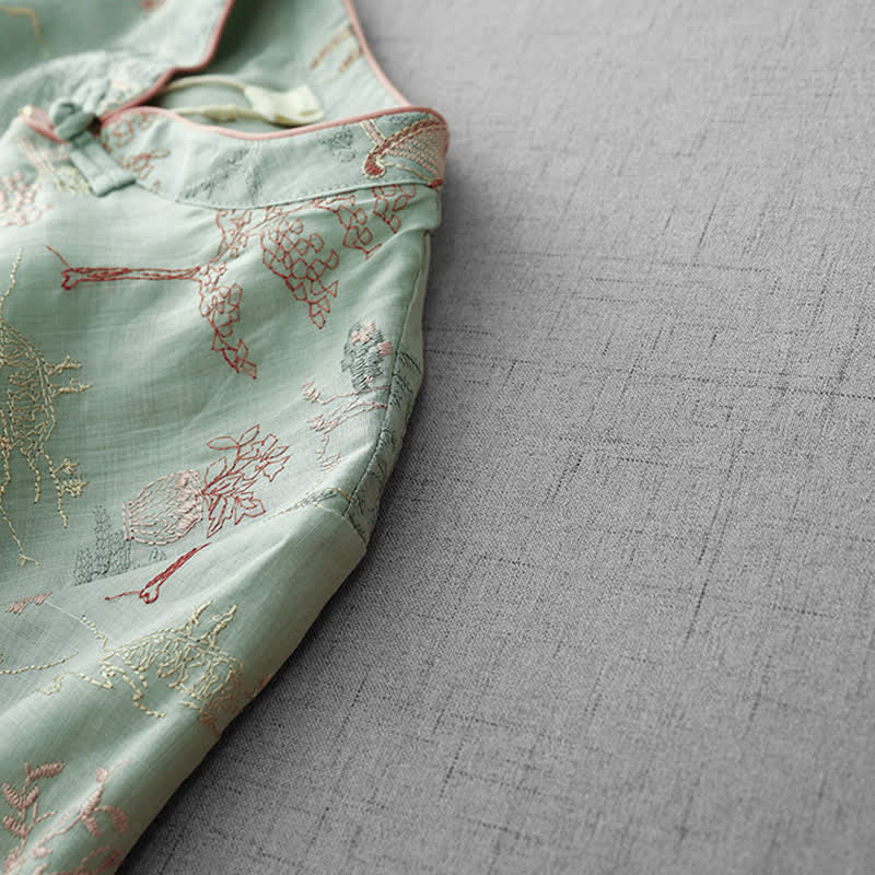 Nimara Ritual Summer Tang Style Vintage Mandarin Collar Embroidery Abstract Women's Short Sleeve Shirts