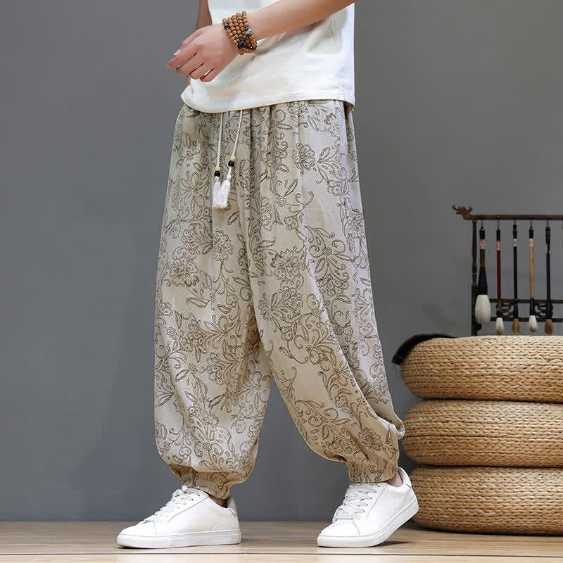 Nimara Ritual Summer Casual Vintage Drawstring Floral Ankle Pants Men's Harem Pants With Pocket