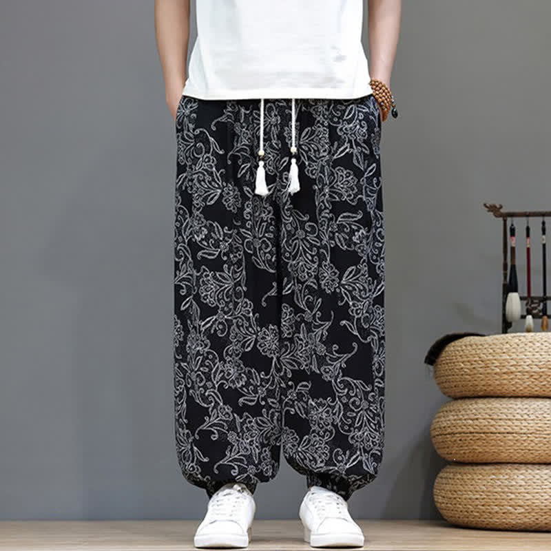 Nimara Ritual Summer Casual Vintage Drawstring Floral Ankle Pants Men's Harem Pants With Pocket
