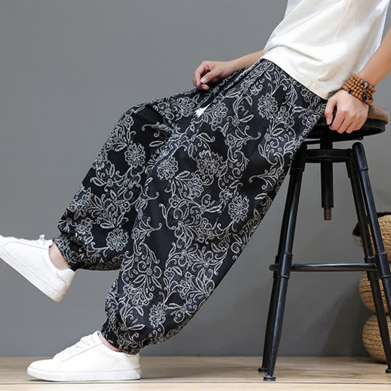 Nimara Ritual Summer Casual Vintage Drawstring Floral Ankle Pants Men's Harem Pants With Pocket