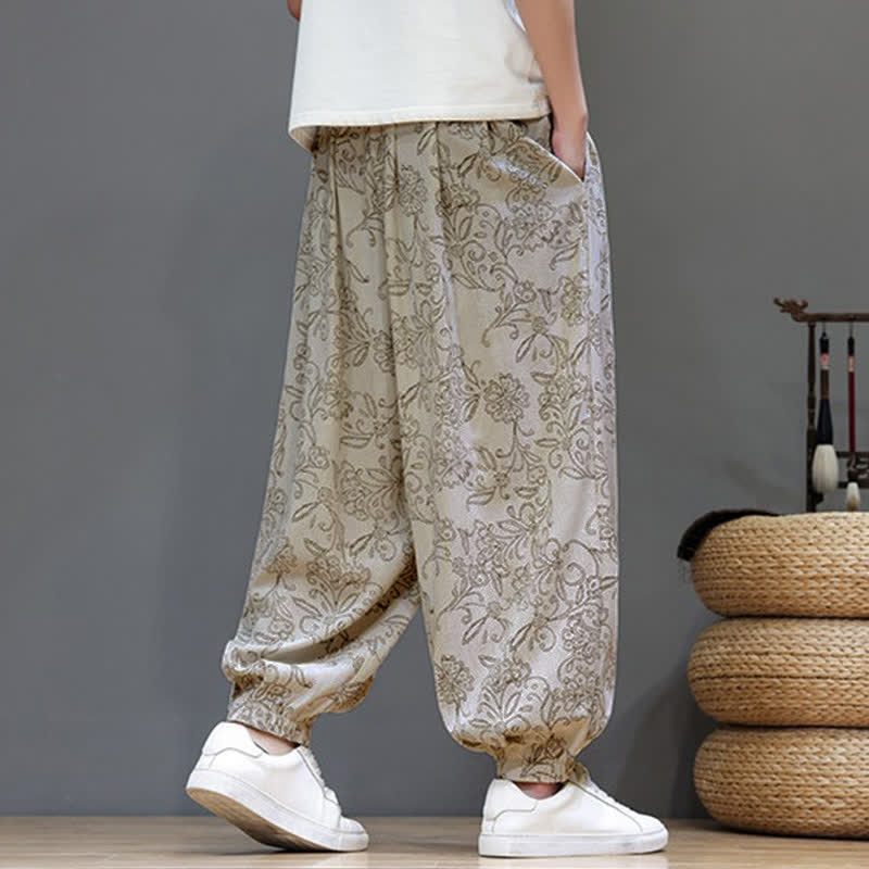 Nimara Ritual Summer Casual Vintage Drawstring Floral Ankle Pants Men's Harem Pants With Pocket