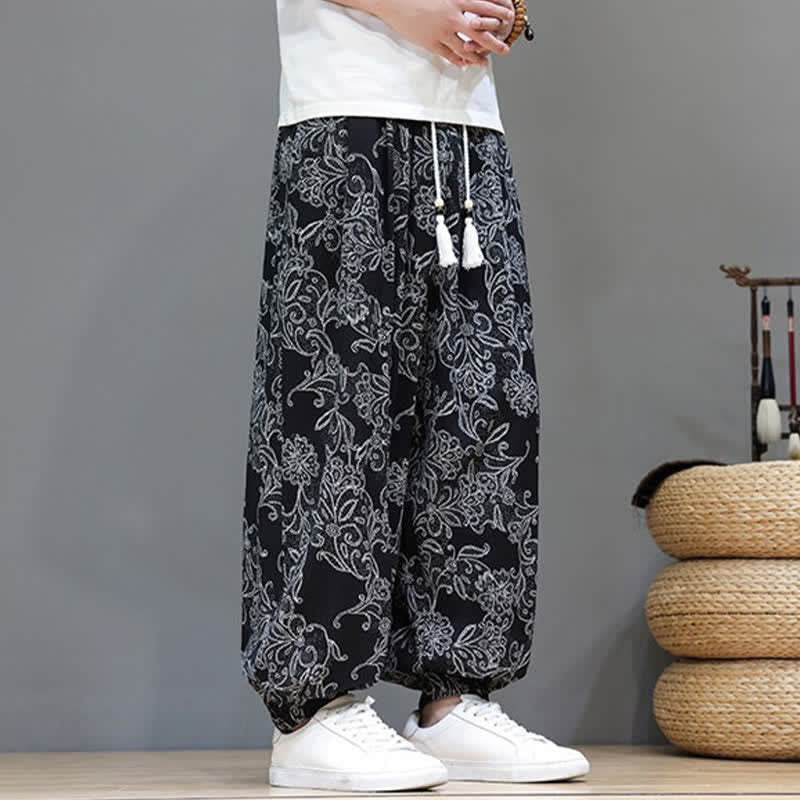 Nimara Ritual Summer Casual Vintage Drawstring Floral Ankle Pants Men's Harem Pants With Pocket