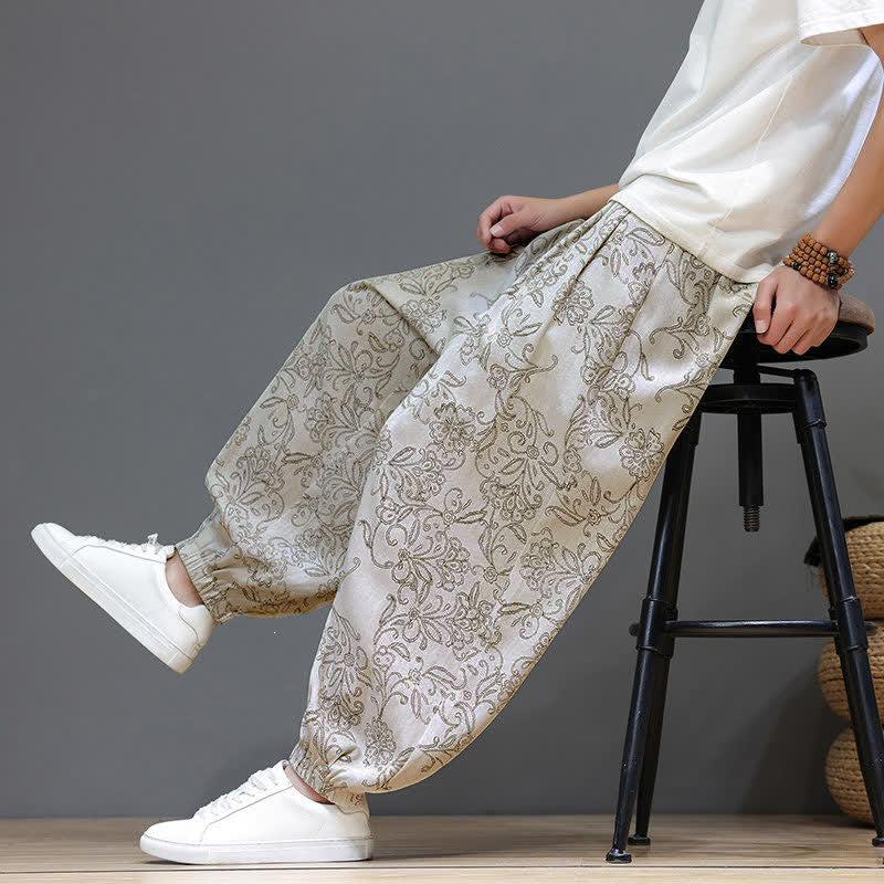 Nimara Ritual Summer Casual Vintage Drawstring Floral Ankle Pants Men's Harem Pants With Pocket