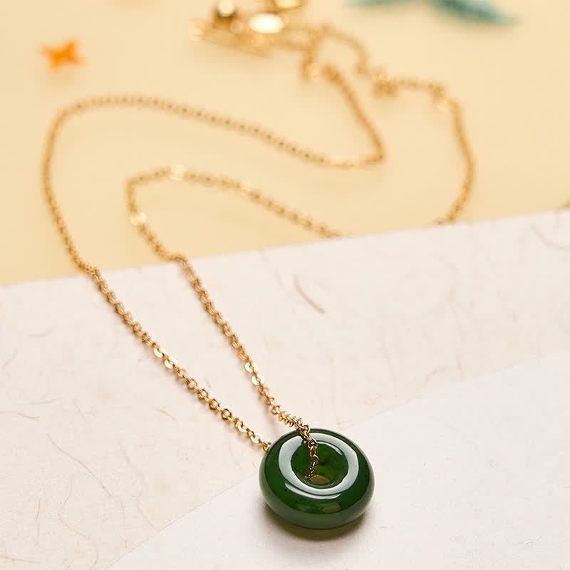 Nimara Ritual Natural Cyan Jade Peace Buckle Abundance Pendant Copper 925 Sterling Silver Chain Necklace
