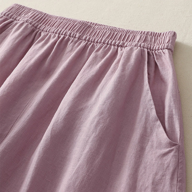 Nimara Ritual Summer Daily Solid Color Elastic Waistband Design Women's Wide Leg Pants With Pockets