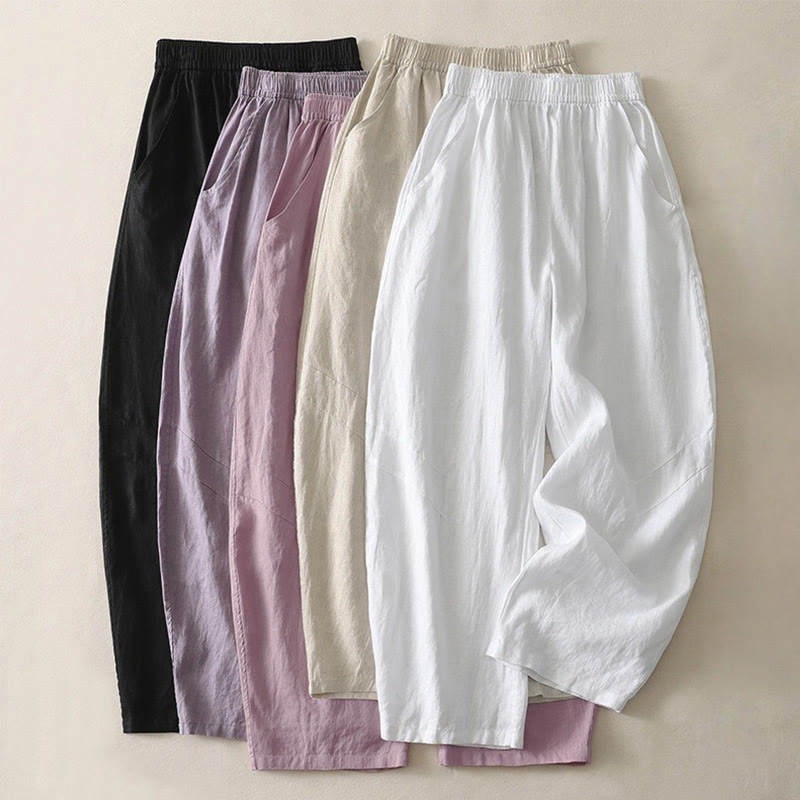 Nimara Ritual Summer Daily Solid Color Elastic Waistband Design Women's Wide Leg Pants With Pockets