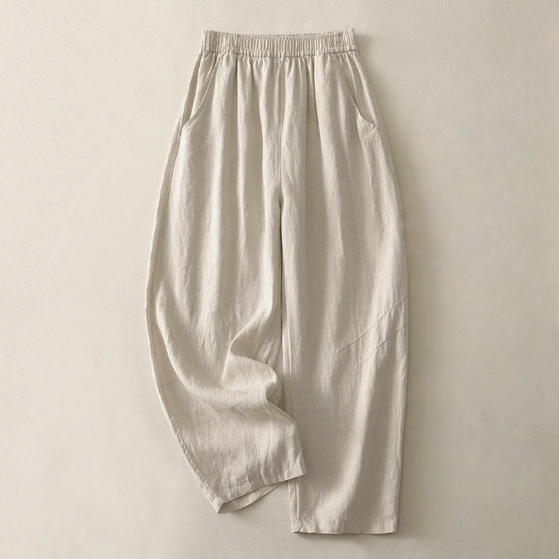 Nimara Ritual Summer Daily Solid Color Elastic Waistband Design Women's Wide Leg Pants With Pockets