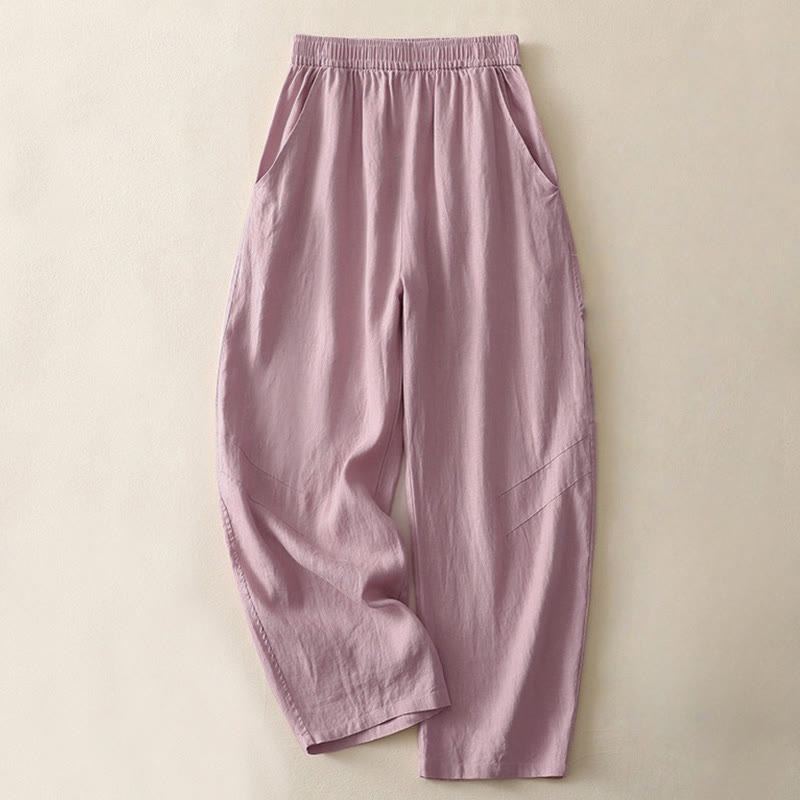 Nimara Ritual Summer Daily Solid Color Elastic Waistband Design Women's Wide Leg Pants With Pockets