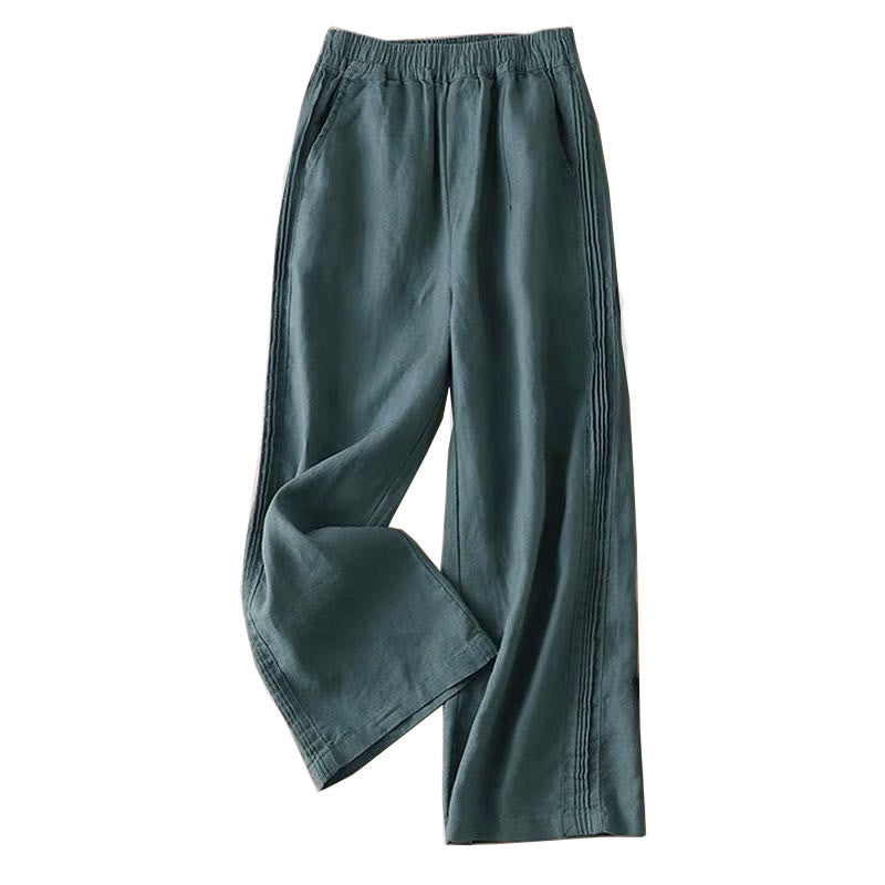 Nimara Ritual Casual Plain Color Side Pleats Rayon Women's Wide Leg Pants With Pockets
