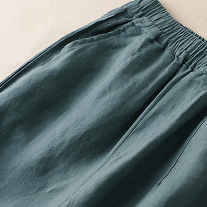 Nimara Ritual Casual Plain Color Side Pleats Rayon Women's Wide Leg Pants With Pockets