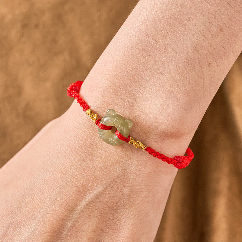 Nimara Ritual Jade Tiger-head Peace Buckle Red String Prosperity Bracelet