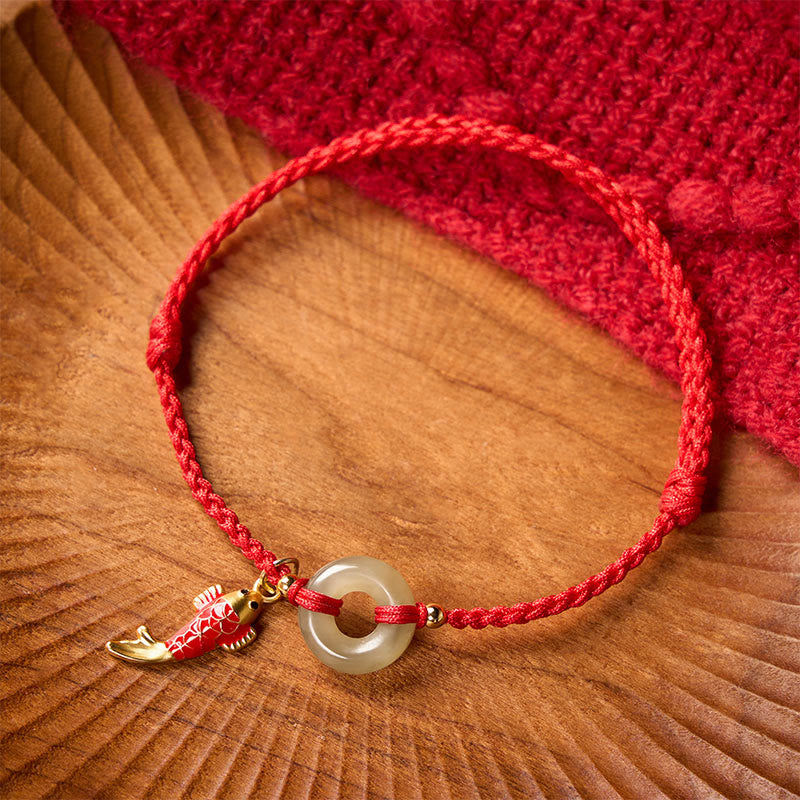 Nimara Ritual Koi Fish Charm Peace Buckle Jade Red String Protection Bracelet