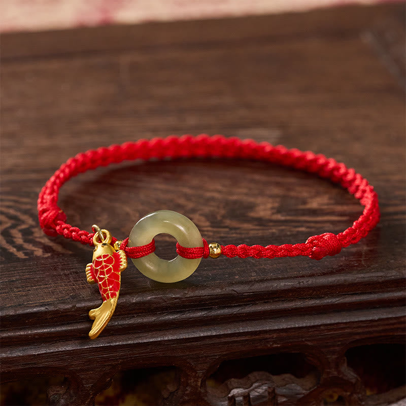 Nimara Ritual Koi Fish Charm Peace Buckle Jade Red String Protection Bracelet