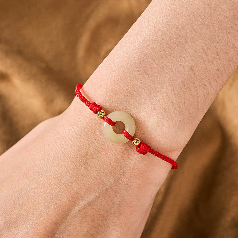 Nimara Ritual Hetian Jade Peace Buckle Koi Fish Clasp Red String Lucky Bracelet