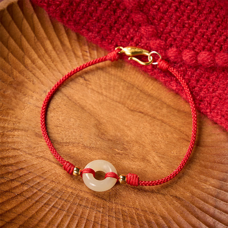 Nimara Ritual Hetian Jade Peace Buckle Koi Fish Clasp Red String Lucky Bracelet