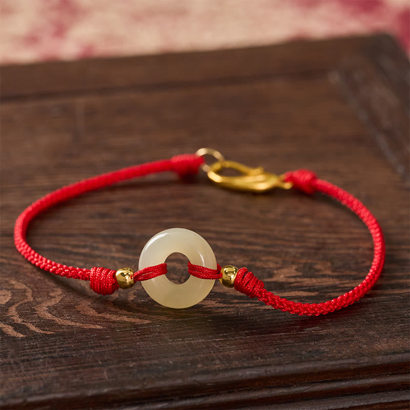 Nimara Ritual Hetian Jade Peace Buckle Koi Fish Clasp Red String Lucky Bracelet