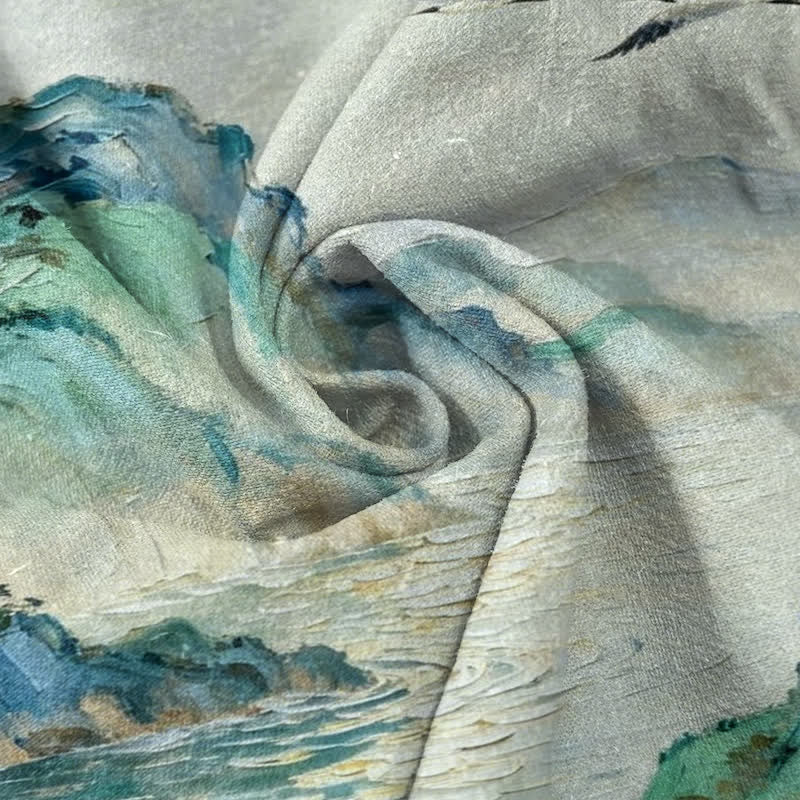 Nimara Ritual Cotton Coastal Watercolor Landscape Pattern Men's Short Sleeve Half Button Shirt