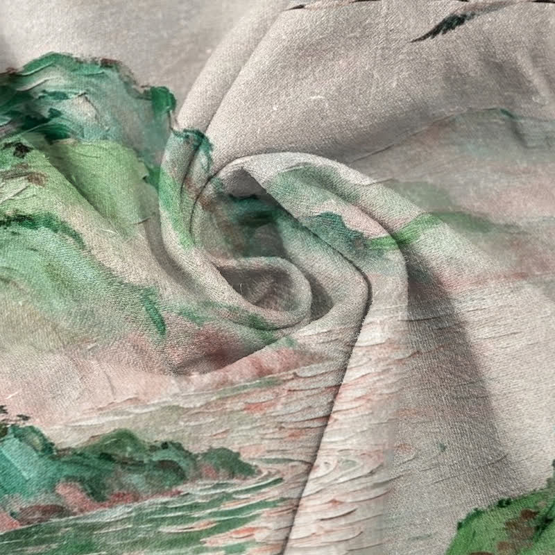 Nimara Ritual Cotton Coastal Watercolor Landscape Pattern Men's Short Sleeve Half Button Shirt