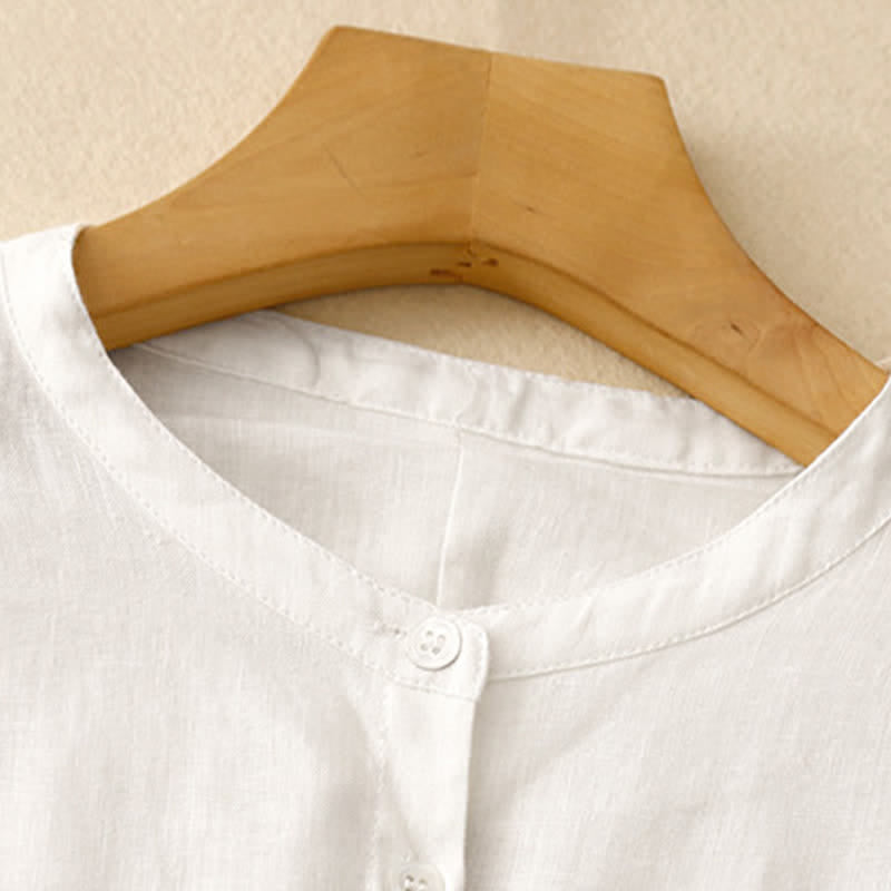 Nimara Ritual Summer Tang Style Minimalist Mandarin Collar Solid Women's Long Sleeve Shirts