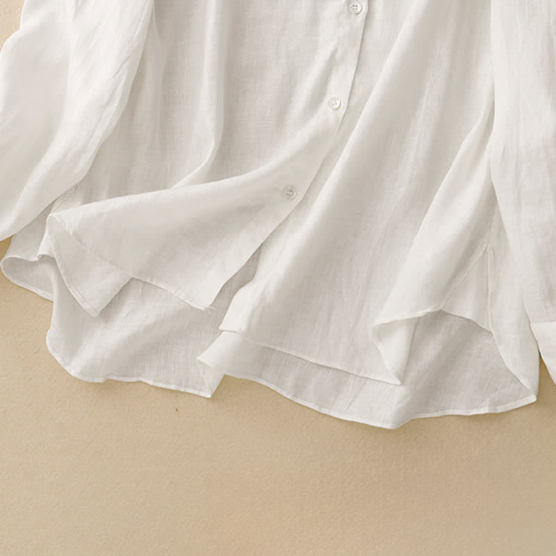 Nimara Ritual Summer Tang Style Minimalist Mandarin Collar Solid Women's Long Sleeve Shirts
