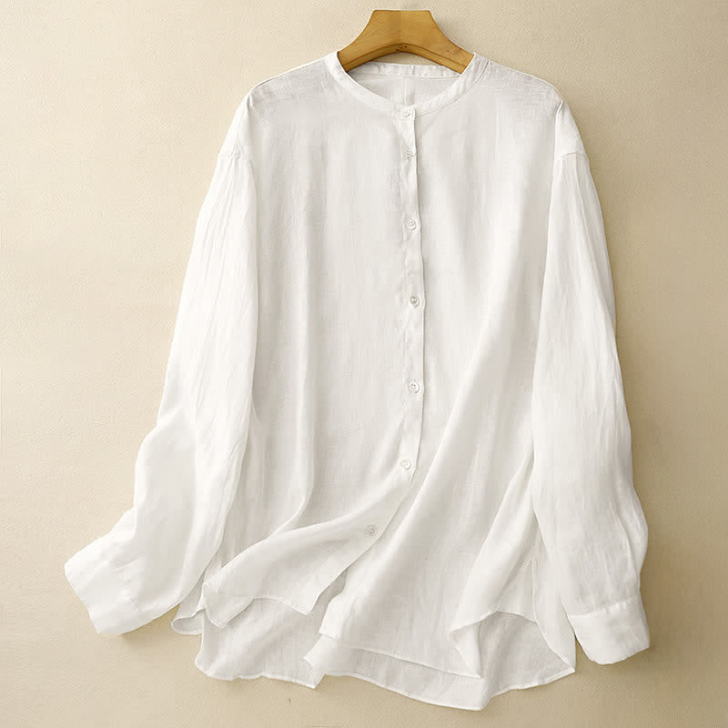 Nimara Ritual Summer Tang Style Minimalist Mandarin Collar Solid Women's Long Sleeve Shirts