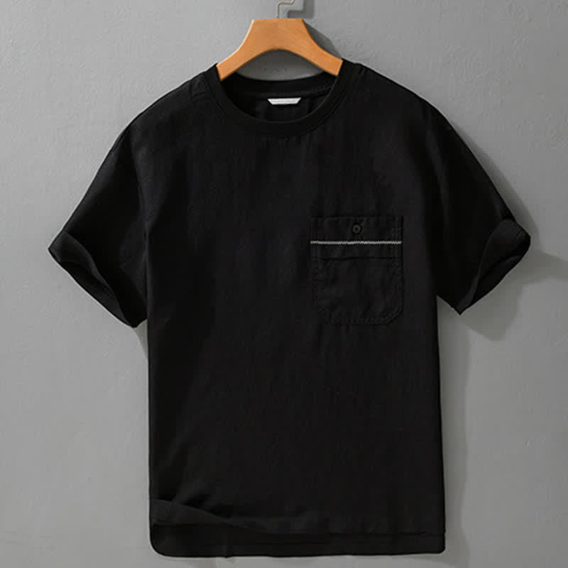 Nimara Ritual Summer Casual Minimalist Solid Men's Short Sleeve T-Shirts With Patch Pocket