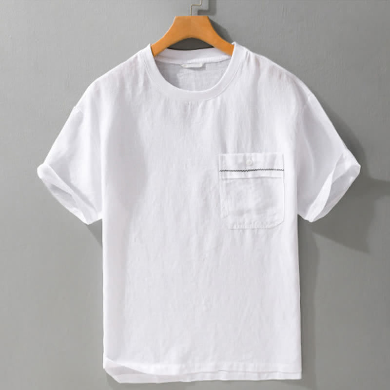 Nimara Ritual Summer Casual Minimalist Solid Men's Short Sleeve T-Shirts With Patch Pocket