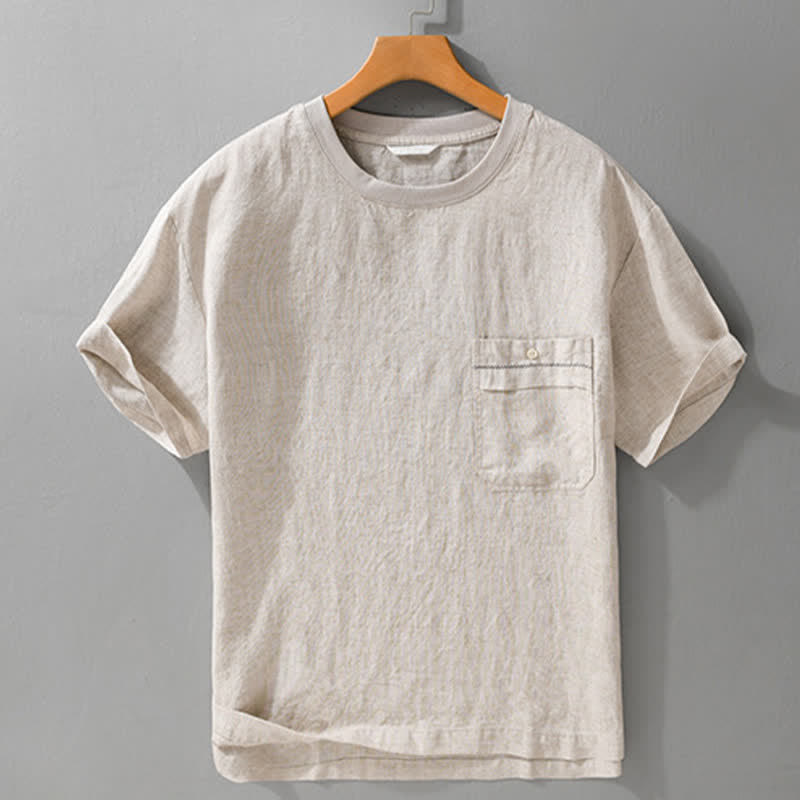 Nimara Ritual Summer Casual Minimalist Solid Men's Short Sleeve T-Shirts With Patch Pocket