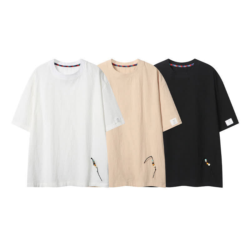 Nimara Ritual Summer Casual Boho Drawstring Solid Men's Short Sleeve T-Shirts