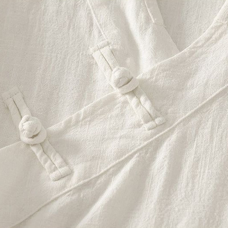 Nimara Ritual Spring Summer Tang Style Minimalist V-Neck Frog Button Solid Women's Long Sleeve Shirts