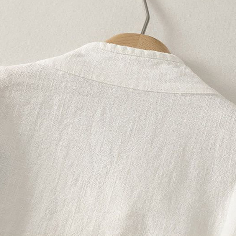 Nimara Ritual Spring Summer Tang Style Minimalist V-Neck Frog Button Solid Women's Long Sleeve Shirts