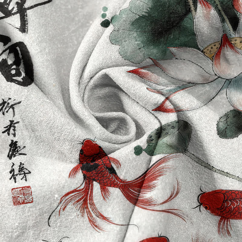 Nimara Ritual Cotton Lotus Koi Fish Ink Wash Pattern Men's Tapered Pants With Pockets