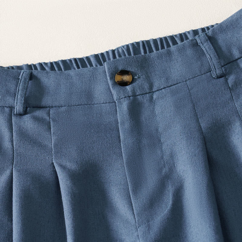 Nimara Ritual Summer Elegant Solid Elastic Waist Button Zipper Design Cotton Linen Long Pants Women's Wide Leg Pants With Pockets