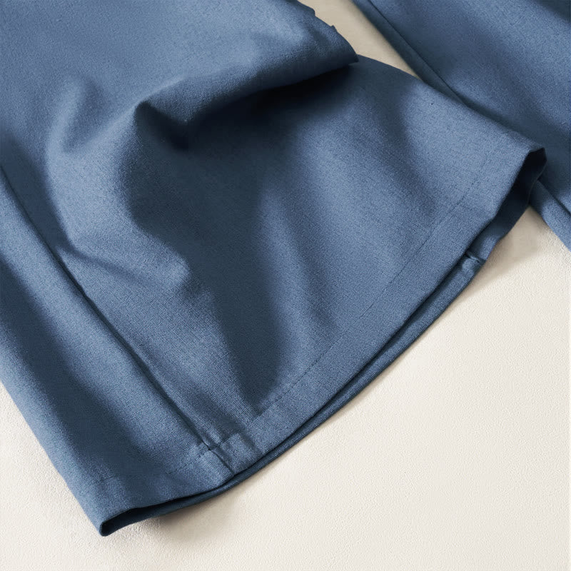 Nimara Ritual Summer Elegant Solid Elastic Waist Button Zipper Design Cotton Linen Long Pants Women's Wide Leg Pants With Pockets