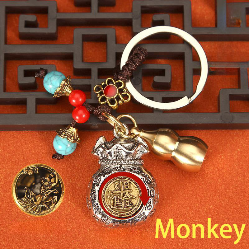 Nimara Ritual Chinese Zodiac Rotating Fortune Bag Braided Keychains