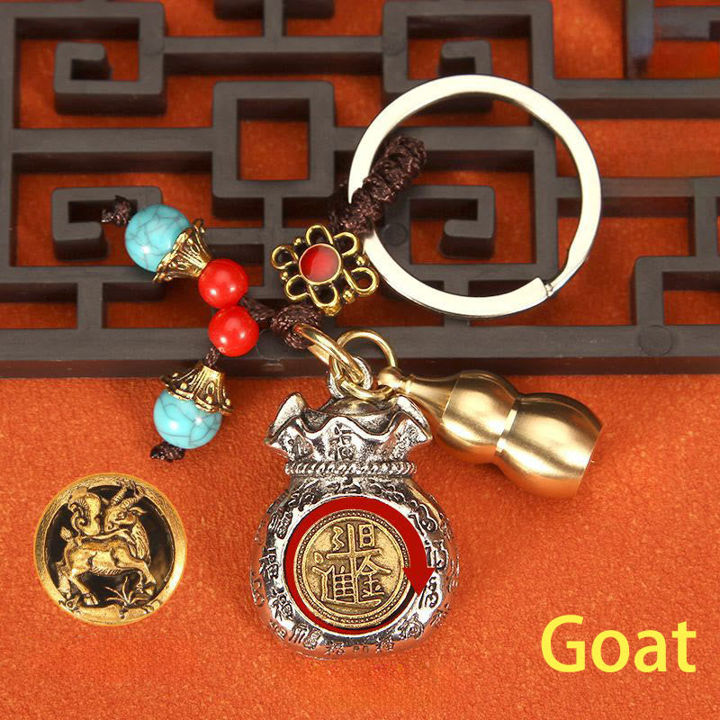 Nimara Ritual Chinese Zodiac Rotating Fortune Bag Braided Keychains
