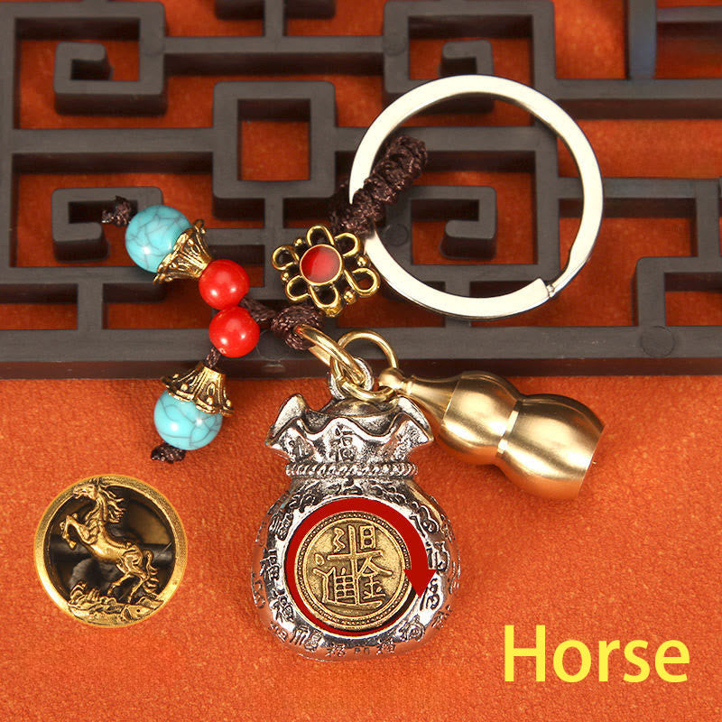 Nimara Ritual Chinese Zodiac Rotating Fortune Bag Braided Keychains