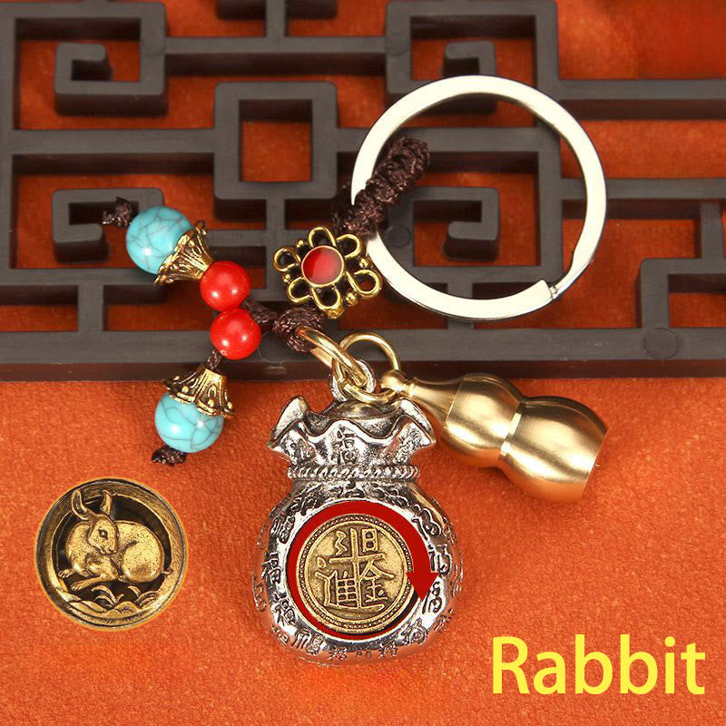 Nimara Ritual Chinese Zodiac Rotating Fortune Bag Braided Keychains