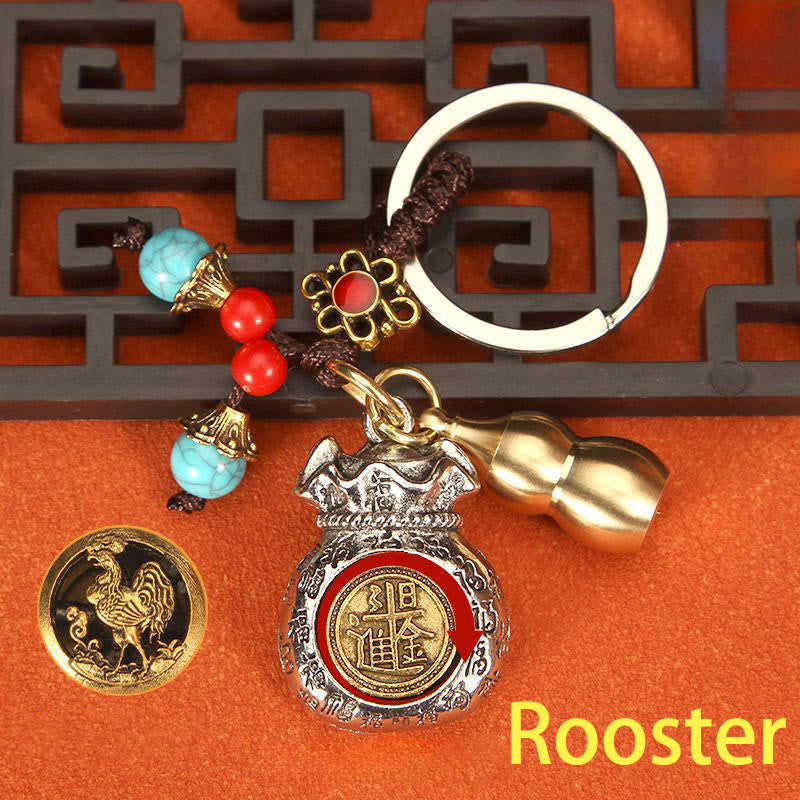 Nimara Ritual Chinese Zodiac Rotating Fortune Bag Braided Keychains
