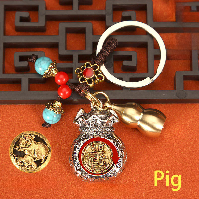 Nimara Ritual Chinese Zodiac Rotating Fortune Bag Braided Keychains