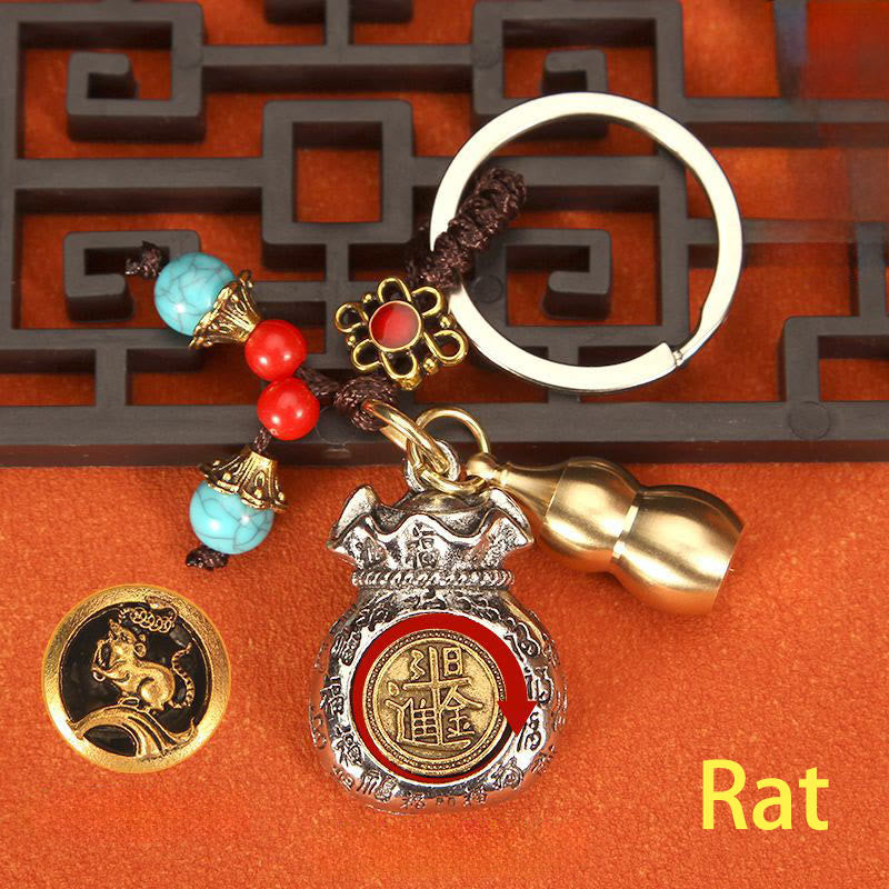 Nimara Ritual Chinese Zodiac Rotating Fortune Bag Braided Keychains